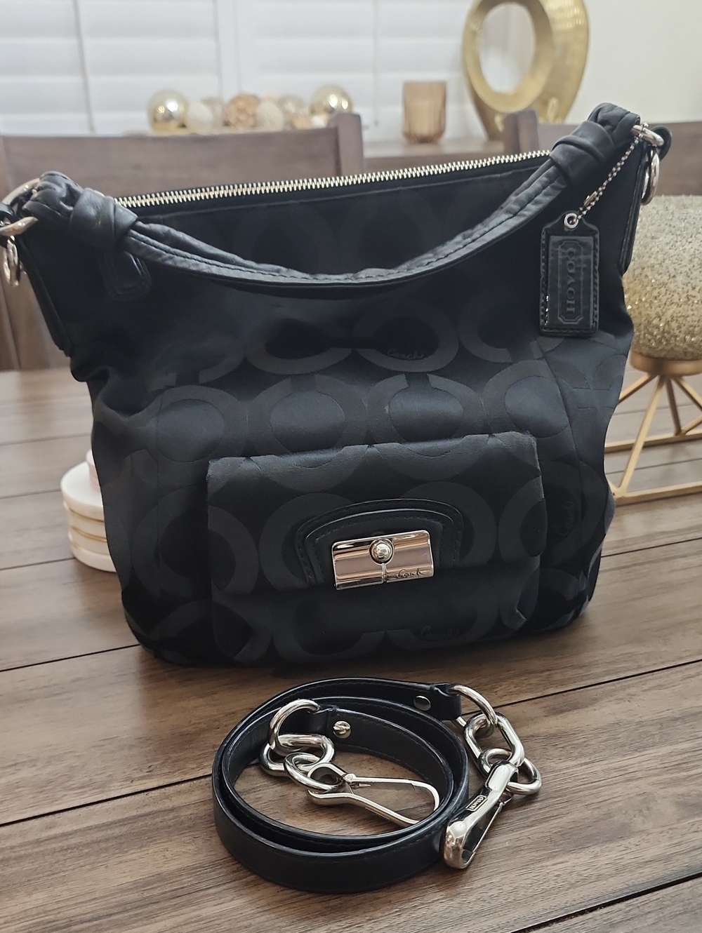 Coach Black Signature Shoulder/crossbody Bag with Silver Hardware Style 14753
